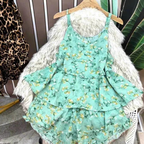 Đồ bộ quần đùi áo dây 2 tầng hoạ tiết