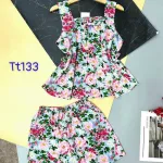 Đồ bộ quần đùi áo dây 2 tầng hoạ tiết mặc nhà
