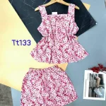 Đồ bộ quần đùi áo dây 2 tầng hoạ tiết mặc nhà