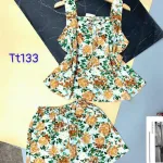 Đồ bộ quần đùi áo dây 2 tầng hoạ tiết mặc nhà