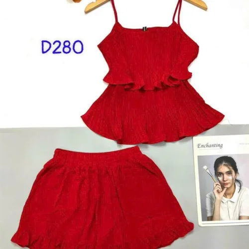 Đồ bộ quần đùi áo dây 2 tầng màu trơn