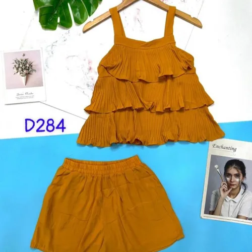 Đồ bộ quần đùi áo dây 3 tầng màu trơn