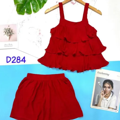 Đồ bộ quần đùi áo dây 3 tầng màu trơn