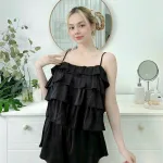 Đồ bộ quần đùi áo dây 3 tầng màu trơn