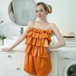 Đồ bộ quần đùi áo dây 3 tầng màu trơn