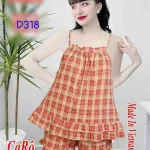 Đồ bộ quần đùi áo dây caro