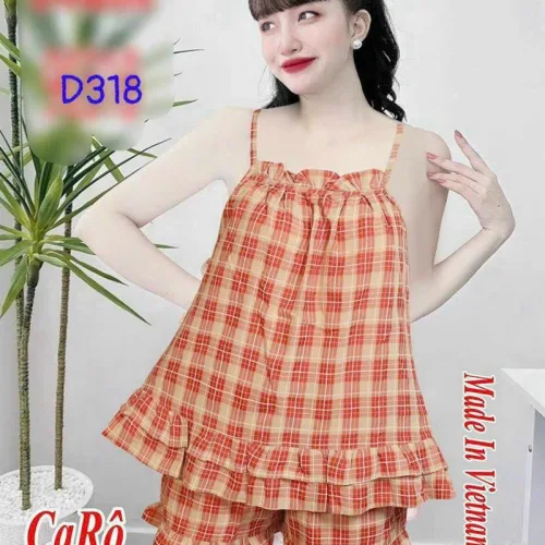 Đồ bộ quần đùi áo dây caro