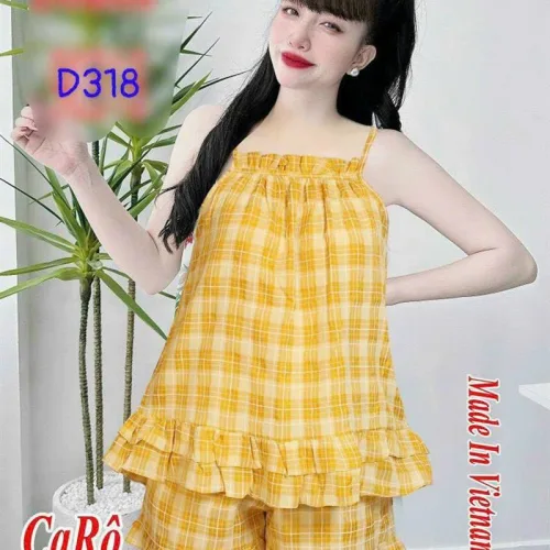 Đồ bộ quần đùi áo dây caro