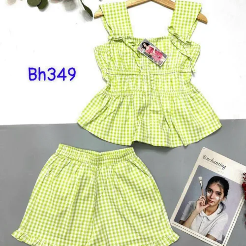 Đồ bộ quần đùi áo dây caro mặc nhà