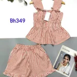 Đồ bộ quần đùi áo dây caro mặc nhà
