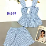 Đồ bộ quần đùi áo dây caro mặc nhà