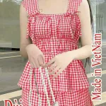 Đồ bộ quần đùi áo dây caro mặc nhà