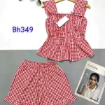 Đồ bộ quần đùi áo dây caro mặc nhà