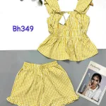 Đồ bộ quần đùi áo dây caro mặc nhà
