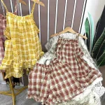 Đồ bộ quần đùi áo dây caro mặc nhà