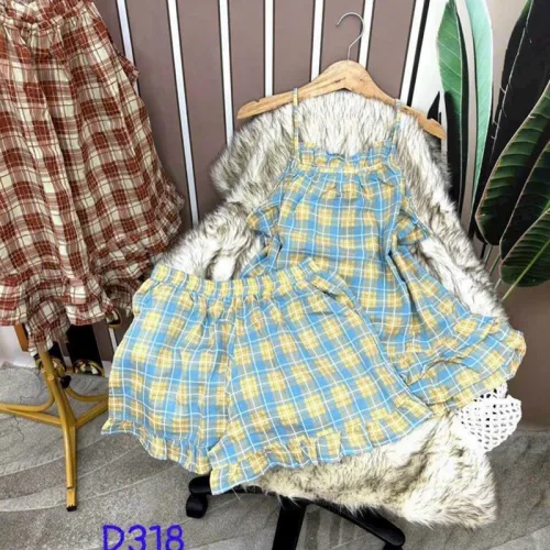 Đồ bộ quần đùi áo dây caro mặc nhà