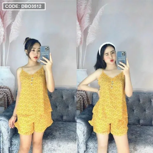 Đồ bộ quần đùi áo dây chấm bi mặc nhà