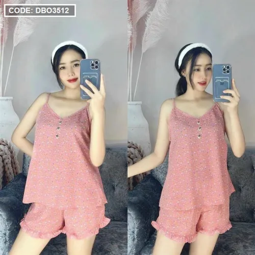 Đồ bộ quần đùi áo dây chấm bi mặc nhà