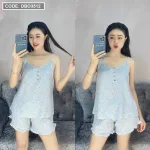 Đồ bộ quần đùi áo dây chấm bi mặc nhà
