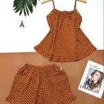 Đồ bộ quần đùi áo dây chấm bi nơ trước ngực