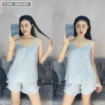 Đồ bộ quần đùi áo dây chấm bi phối nút