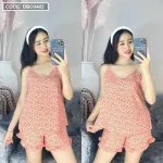 Đồ bộ quần đùi áo dây chấm bi phối nút