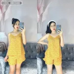 Đồ bộ quần đùi áo dây chấm bi phối nút