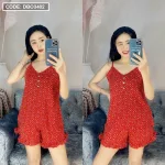 Đồ bộ quần đùi áo dây chấm bi phối nút