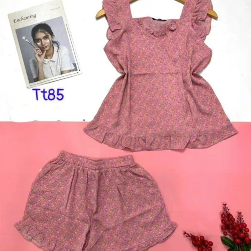 Đồ bộ quần đùi áo dây cổ v hoạ tiết mặc nhà