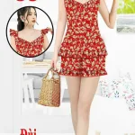 Đồ bộ quần đùi áo dây cổ v hoạ tiết mặc nhà