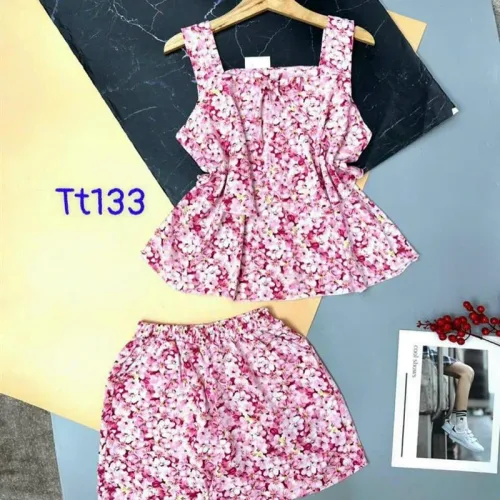 Đồ bộ quần đùi áo dây hoạ tiết