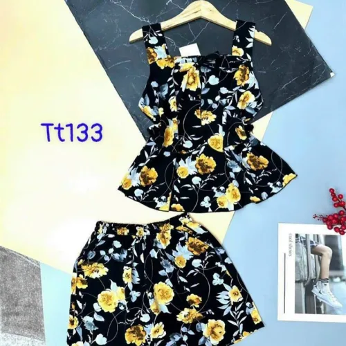 Đồ bộ quần đùi áo dây hoạ tiết