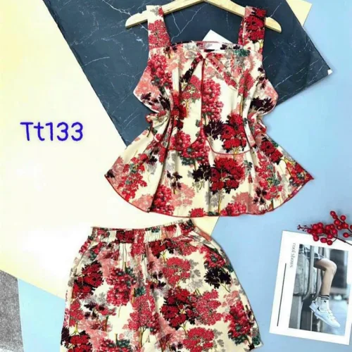 Đồ bộ quần đùi áo dây hoạ tiết