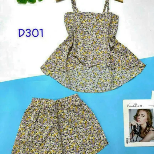 Đồ bộ quần đùi áo dây hoạ tiết mặc nhà