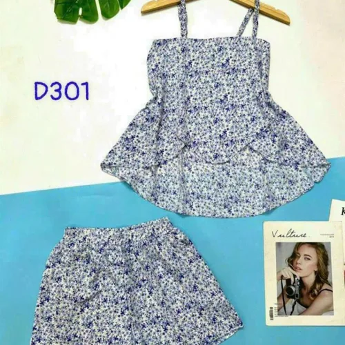 Đồ bộ quần đùi áo dây hoạ tiết mặc nhà