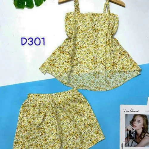 Đồ bộ quần đùi áo dây hoạ tiết mặc nhà