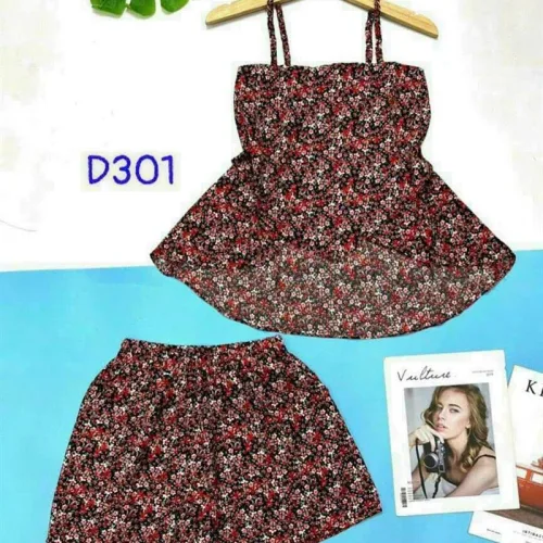 Đồ bộ quần đùi áo dây hoạ tiết mặc nhà