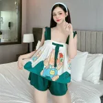 Đồ bộ quần đùi áo dây hoạ tiết mặc nhà