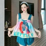 Đồ bộ quần đùi áo dây hoạ tiết mặc nhà