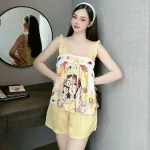 Đồ bộ quần đùi áo dây hoạ tiết mặc nhà