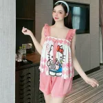 Đồ bộ quần đùi áo dây hoạ tiết mặc nhà