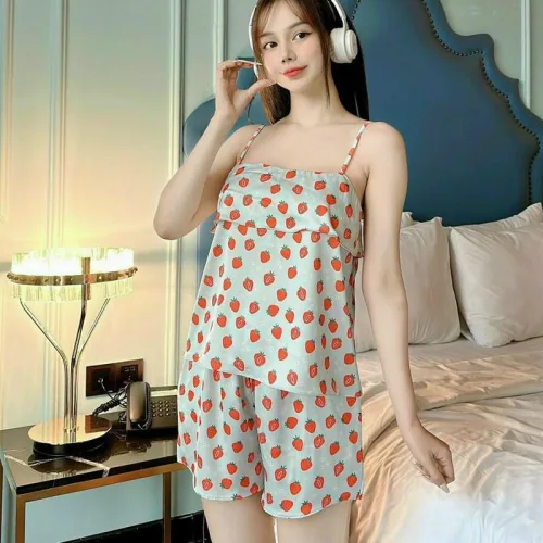 Đồ bộ quần đùi áo dây hoạ tiết mặc nhà siêu mát