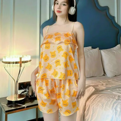 Đồ bộ quần đùi áo dây hoạ tiết mặc nhà siêu mát