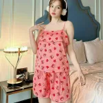 Đồ bộ quần đùi áo dây hoạ tiết mặc nhà siêu mát