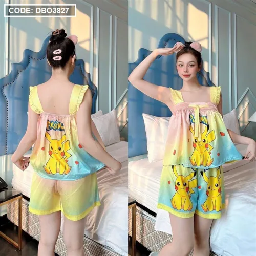 Đồ bộ quần đùi áo dây hoạ tiết mặc nhà siêu mát