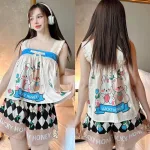 Đồ bộ quần đùi áo dây hoạ tiết mặc nhà siêu mát