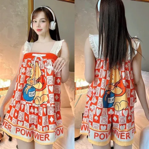 Đồ bộ quần đùi áo dây hoạ tiết mặc nhà siêu mát