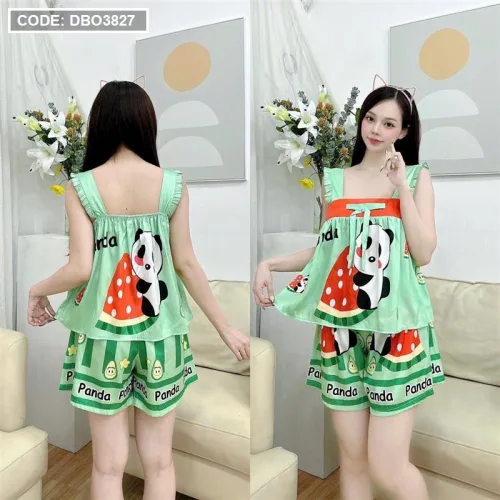 Đồ bộ quần đùi áo dây hoạ tiết mặc nhà siêu mát