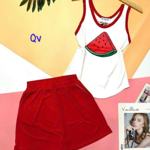 Đồ bộ quần đùi áo dây in hình dưa hấu