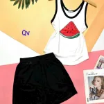 Đồ bộ quần đùi áo dây in hình dưa hấu